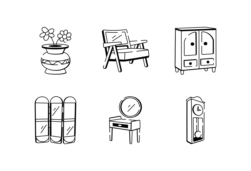 Furniture Doodle Icon Set Large Set Preview