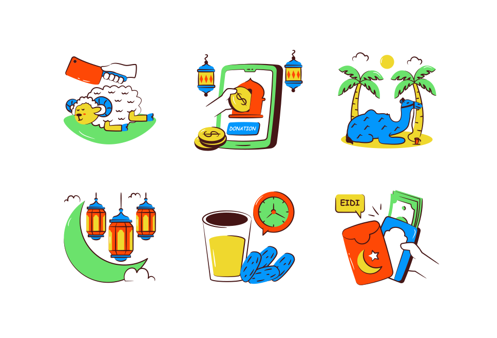 Ramadan and Islamic festivals doodle icons Large Set Preview