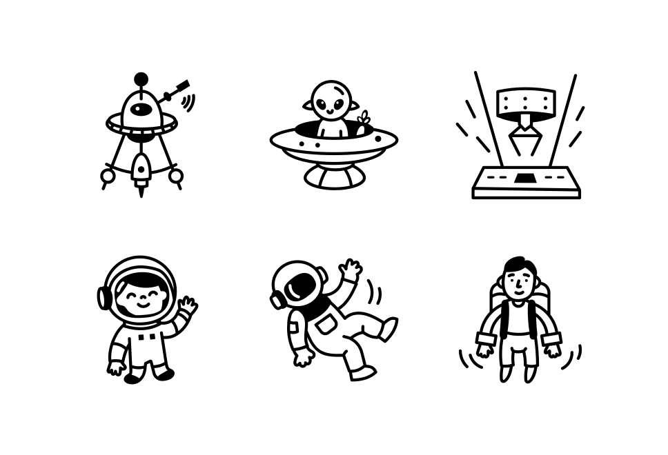 UFO Doodle Icon Set Large Set Preview