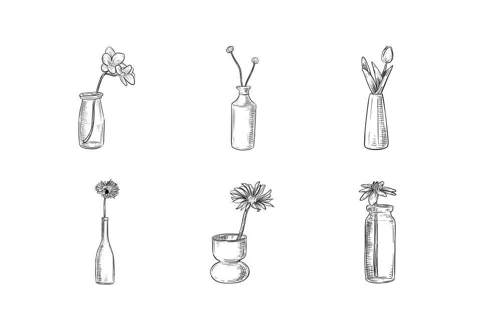 vase flower handdrawn illustration Large Set Preview