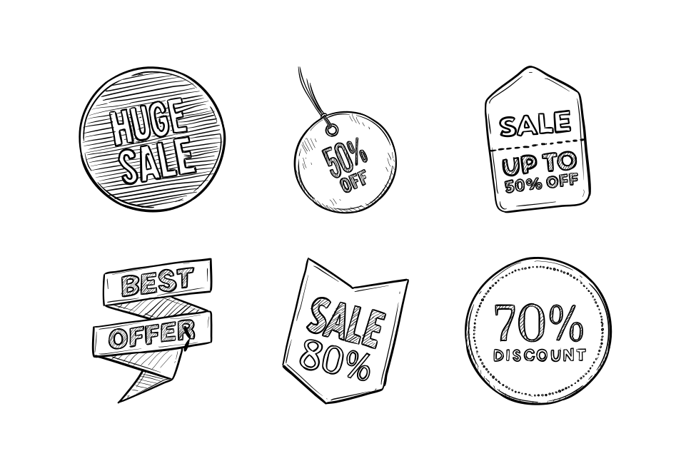 sale labels handdrawn illustration Large Set Preview