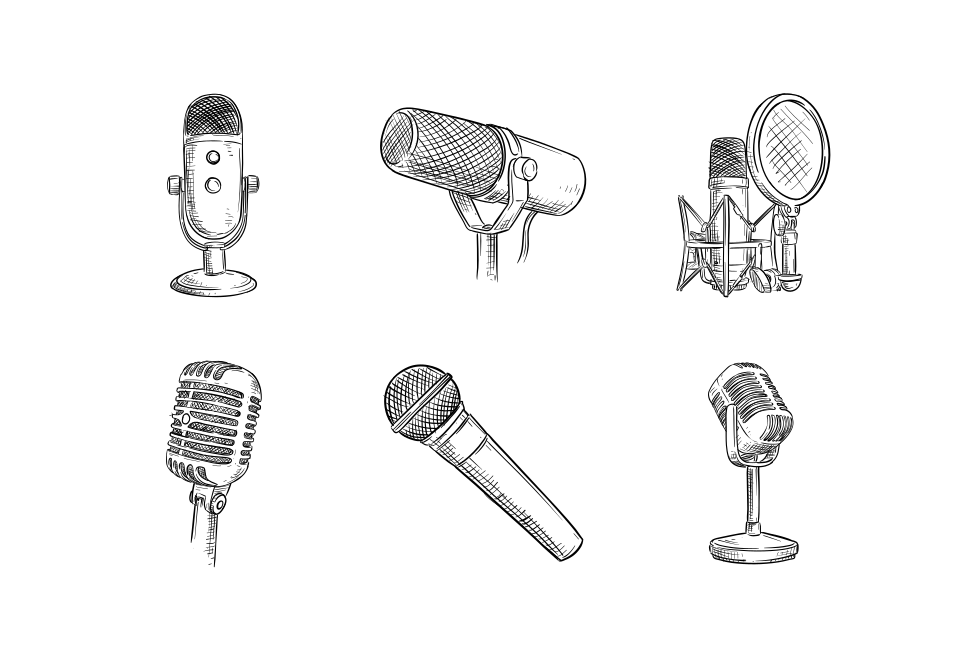 microphones handdrawn illustration Large Set Preview