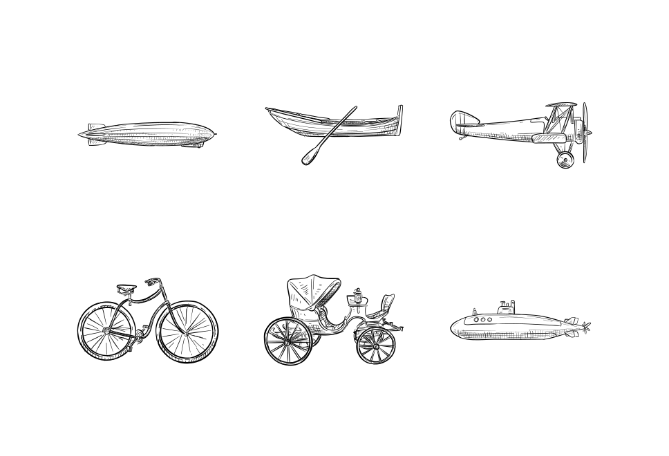 vintage transportation handdrawn collection Large Set Preview