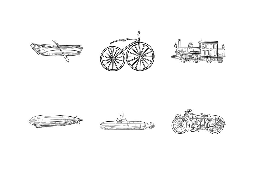 vintage transportation handdrawn collection Large Set Preview