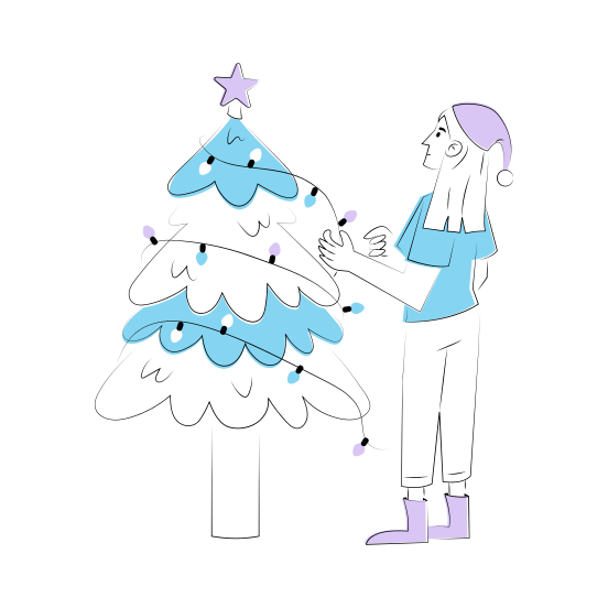 Decorating Tree, Christmas, Celebration, Festive, Party illustration