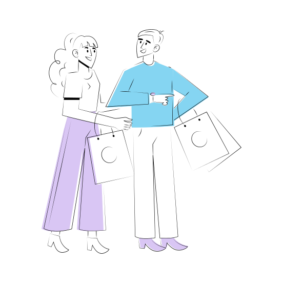 Friends Shopping, Buying, Retailing, Fun, Togetherness illustration
