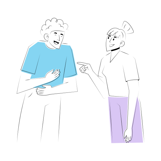 Laughing Buddies, Talking, Chatting, Conversation, Jokes illustration