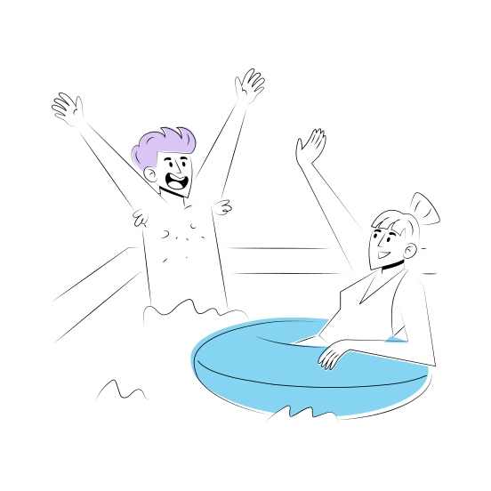 Pool Party, Swimming, Bathing, Friends, Fun illustration