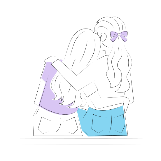 Sitting Together, Hugging, Besties, Friends, Friendship illustration
